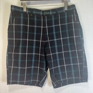 Tony Hawk Shorts Mens 36 Gray Plaid Chino Skull Logo 10 Inseam Summer Casual